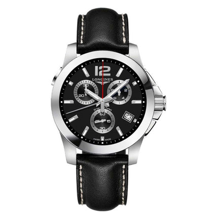 Longines Men's Watch - Conquest Chronograph Black and Silver Dial Strap | L37024563 ,