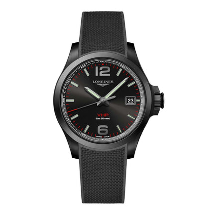 Longines Men's Watch - Conquest V.H.P. Date Display Black Rubber Strap | L37162569 ,
