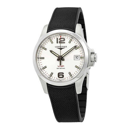 Longines Men's Watch - Conquest V.H.P. White Dial Black Rubber Strap | L37164769 ,