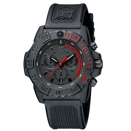Luminox Men's Chronograph Watch - Navy Seal Black and Red Dial Strap | 3581.EY ,