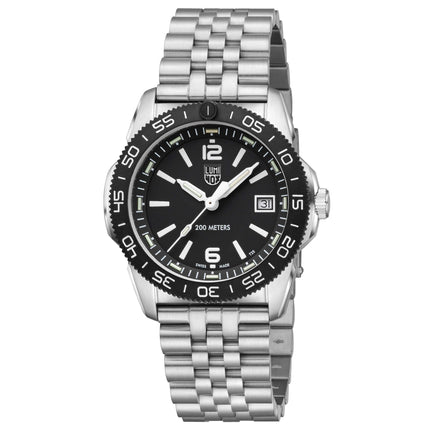 Luminox Men's Quartz Watch - Pacific Diver Ripple Black Dial Silver Bracelet | 3122.M ,