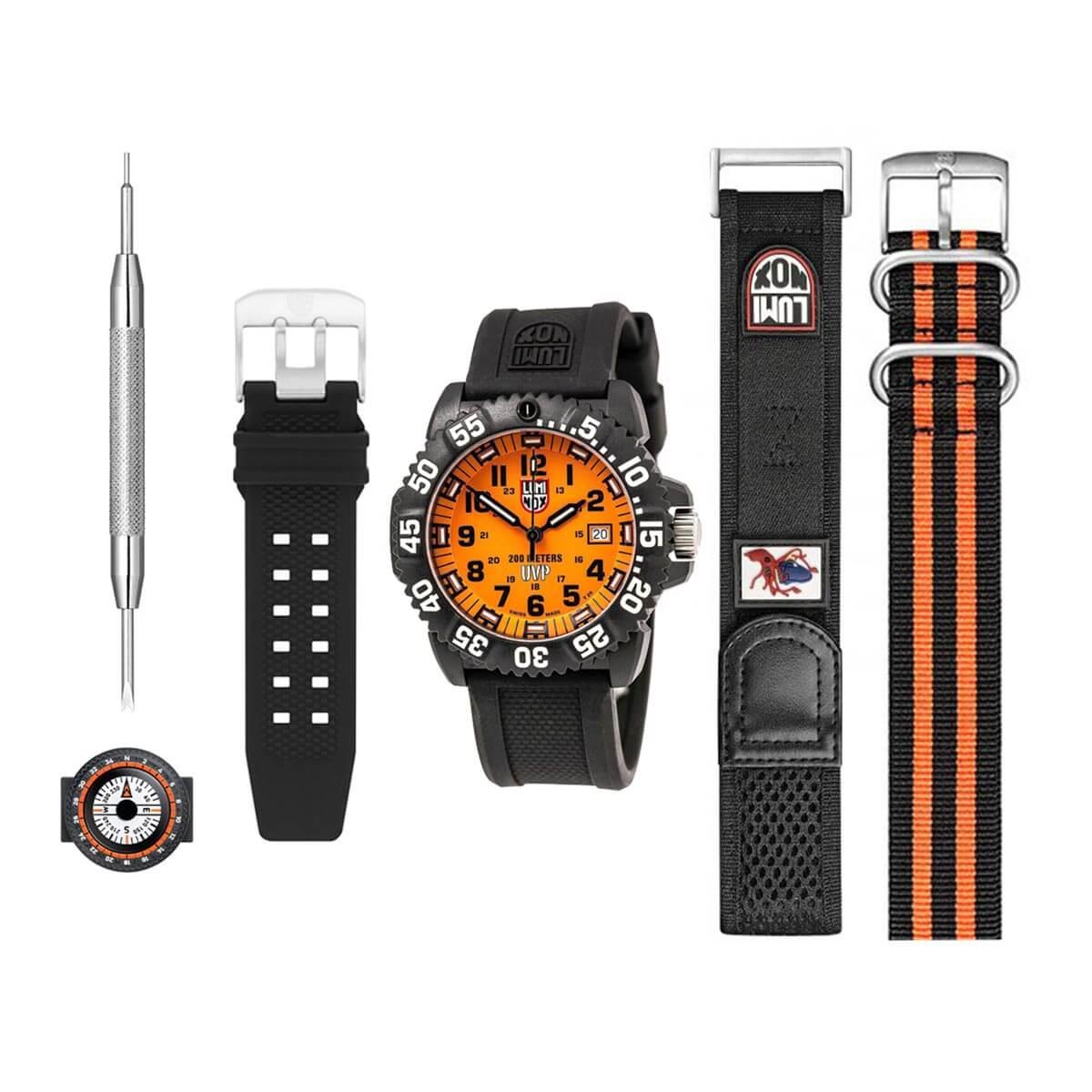 Luminox Men's Swiss Quartz Watch - Navy Seal Orange Dial Black