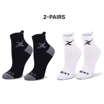 LxsGo ACTIVE Ankle Sport Compression Running Socks for Men & Women 2 Pairs Black & White ,