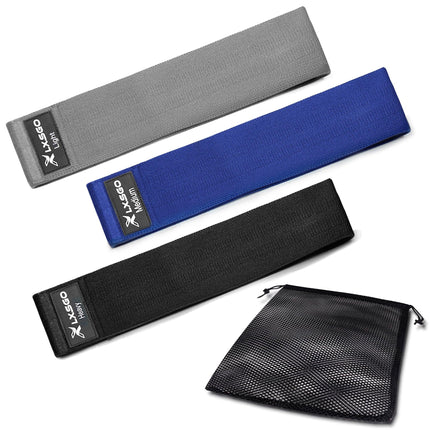 LxsGo Set of 3 Fabric Exercise Bands - Heavy, Medium and Light Resistance Bands with Mesh Carrying Pouch ,