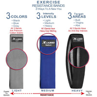 LxsGo Set of 3 Fabric Exercise Bands - Heavy, Medium and Light Resistance Bands with Mesh Carrying Pouch ,