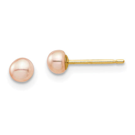 Madi K Kid's 14k 3-4mm Pink Button Freshwater Cultured Pearl Stud Post Earrings ,