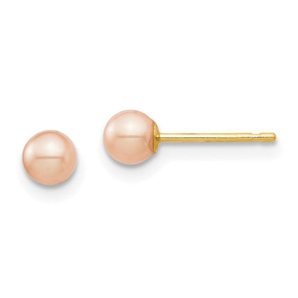 Madi K Kid's 14k 3-4mm Pink Round Freshwater Cultured Pearl Stud Post Earrings ,