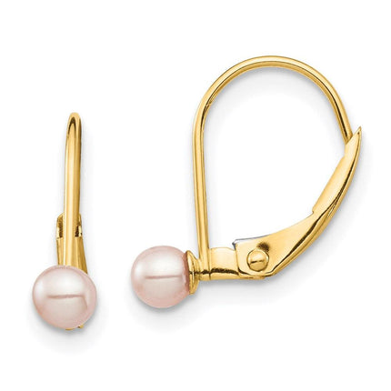 Madi K Kid's 14K 3-4mm Pink Round FW Cultured Pearl Leverback Earrings ,