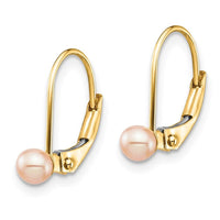 Madi K Kid's 14K 3-4mm Pink Round FW Cultured Pearl Leverback Earrings ,