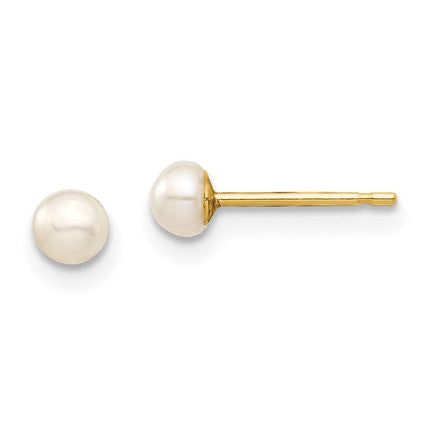 Madi K Kid's 14k  3-4mm White Button Freshwater Cultured Pearl Stud Post Earrings ,