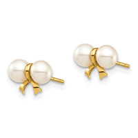 Madi K Kid's 14k 3-4mm White Round FW Cultured Pearl Bow Post Earrings ,