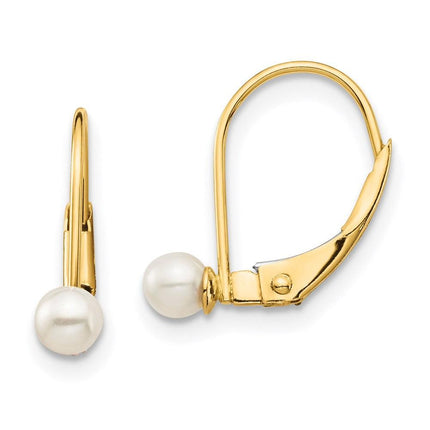 Madi K Kid's 14K 3-4mm White Round FW Cultured Pearl Leverback Earrings ,