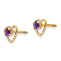 Madi K Kid's 14k  3mm Amethyst Birthstone Heart Earrings ,