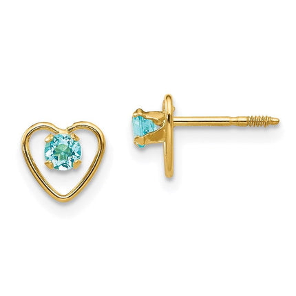 Madi K Kid's 14k 3mm Blue Zircon Birthstone Heart Earrings ,