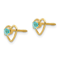 Madi K Kid's 14k 3mm Blue Zircon Birthstone Heart Earrings ,