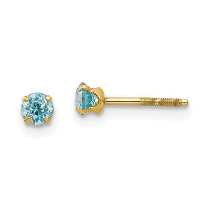 Madi K Kid's 14k 3mm Blue Zircon Earrings ,