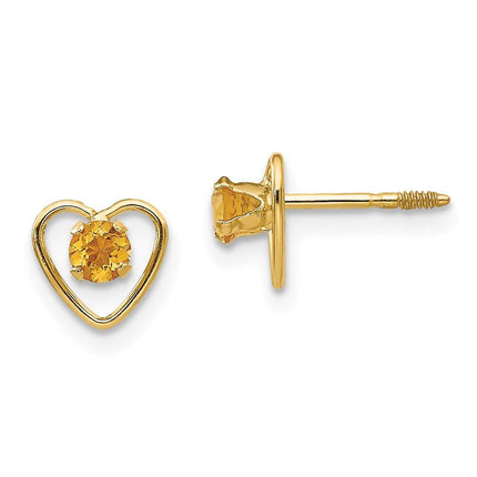 Madi K Kid's 14k 3mm Citrine Birthstone Heart Earrings ,