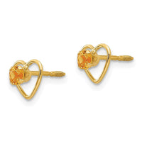 Madi K Kid's 14k 3mm Citrine Birthstone Heart Earrings ,
