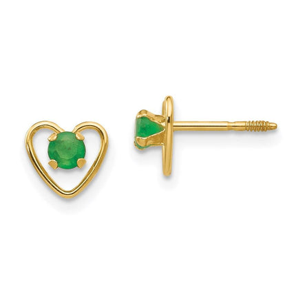 Madi K Kid's 14k 3mm Emerald Birthstone Heart Earrings ,