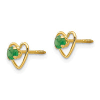 Madi K Kid's 14k 3mm Emerald Birthstone Heart Earrings ,
