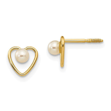 Madi K Kid's 14k 3mm FW Cultured Pearl Birthstone Heart Earrings ,