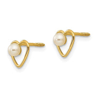 Madi K Kid's 14k 3mm FW Cultured Pearl Birthstone Heart Earrings ,