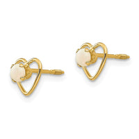 Madi K Kid's 14k 3mm Opal Birthstone Heart Earrings ,