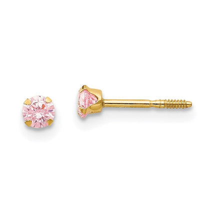 Madi K Kid's 14k 3mm Pink CZ Earrings ,
