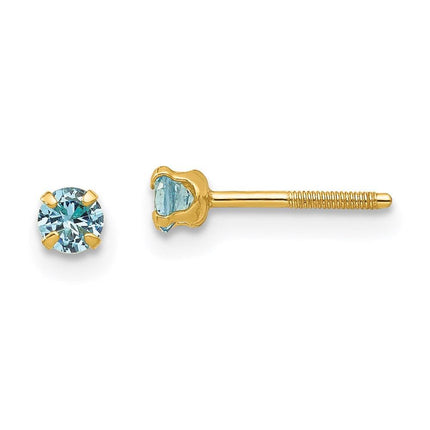 Madi K Kid's 14k 3mm Synthetic Blue Zircon Birthstone Earrings ,