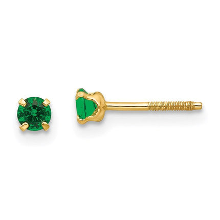 Madi K Kid's 14k 3mm Synthetic Emerald Birthstone Earrings ,