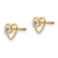 Madi K Kid's 14k 3mm White Zircon Birthstone Heart Earrings ,