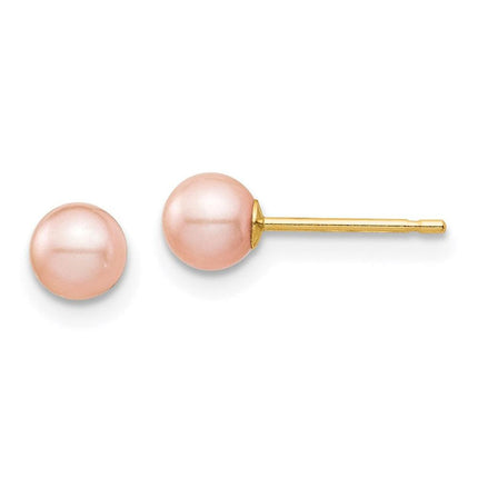 Madi K Kid's 14k 4-5mm Pink Round Freshwater Cultured Pearl Stud Post Earrings ,