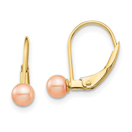 Madi K Kid's 14K 4-5mm Pink Round FW Cultured Pearl Leverback Earrings ,