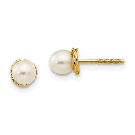 Madi K Kid's 14k 4-5mm Semi-round FW Cultured Pearl Love Knot Post Earrings ,