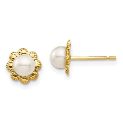 Madi K Kid's 14K 4-5mm White Button Freshwater Cultured Pearl Post Earrings ,