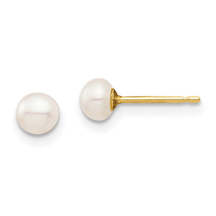 Madi K Kid's 14k 4-5mm White Button Freshwater Cultured Pearl Stud Post Earrings ,