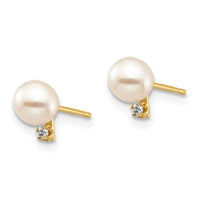 Madi K Kid's 14K  4-5mm White Round FW Cultured Pearl .02ct Diamond Post Earrings ,