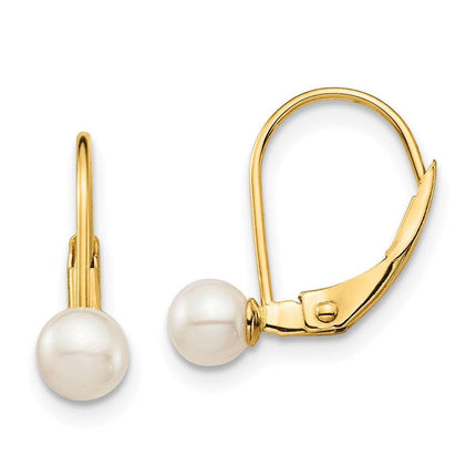 Madi K Kid's 14K  4-5mm White Round FW Cultured Pearl Leverback Earrings ,