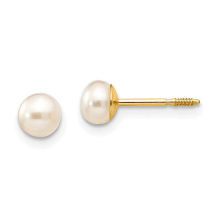 Madi K Kid's 14K 4-5mm White Round FW Cultured Pearl Stud Post Screwback Earrings ,