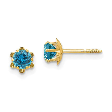 Madi K Kid's 14k 4mm Synthetic Blue Topaz (Dec) Screwback Earrings ,