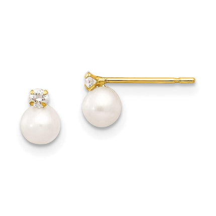 Madi K Kid's 14k 5-6mm Near Round FW Cultured Pearl CZ Post Earrings ,