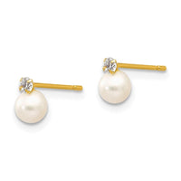 Madi K Kid's 14k 5-6mm Near Round FW Cultured Pearl CZ Post Earrings ,