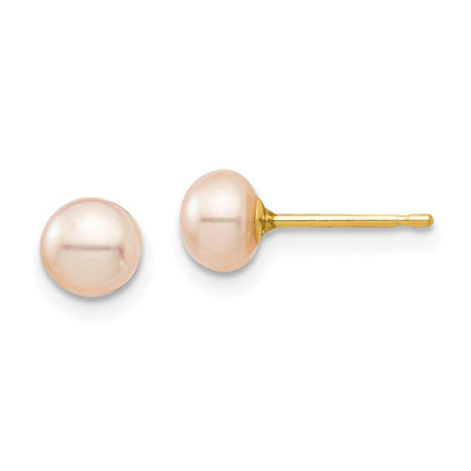 Madi K Kid's 14k 5-6mm Pink Button Freshwater Cultured Pearl Stud Post Earrings ,