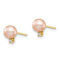 Madi K Kid's 14K 5-6mm Pink Round FW Cultured Pearl .02ct Diamond Post Earrings ,