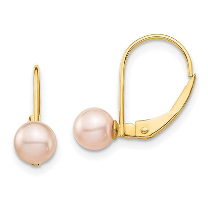Madi K Kid's 14K 5-6mm Pink Round FW Cultured Pearl Leverback Earrings ,