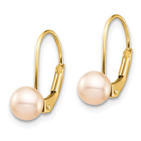 Madi K Kid's 14K 5-6mm Pink Round FW Cultured Pearl Leverback Earrings ,