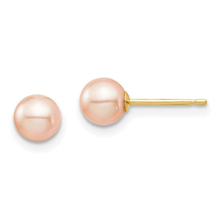 Madi K Kid's 14K 5-6mm Pink Round FW Cultured Pearl Stud Post Earrings ,
