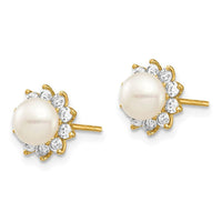 Madi K Kid's 14k 5-6mm White Button Freshwater Cultured Pearl CZ Post Earrings ,