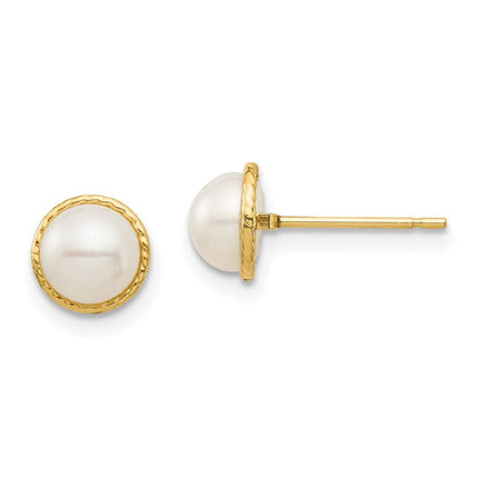 Madi K Kid's 14K 5-6mm White Button Freshwater Cultured Pearl Post Earrings ,