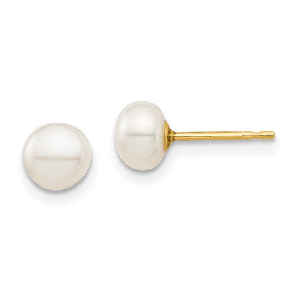 Madi K Kid's 14k 5-6mm White Button Freshwater Cultured Pearl Stud Post Earrings ,